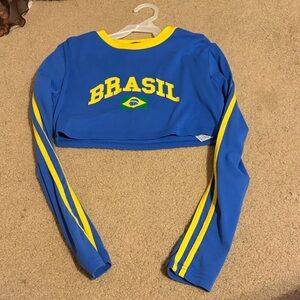 Edikted Blue and Yellow Long Sleeve Crop Top